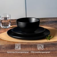 Twinzee Fekete kőedény tálkészlet 6 db mélytányér, mikró- és mosogatógépálló asztali edénykészlet 5
