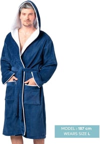 Pánsky župan s kapucňou Twinzen, 100 % bavlnený velúr, OekoTex, modrý, veľkosť L 3