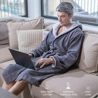 Pánsky župan s kapucňou Twinzen, 100 % bavlnený velúr, OekoTex, modrý, veľkosť L 4