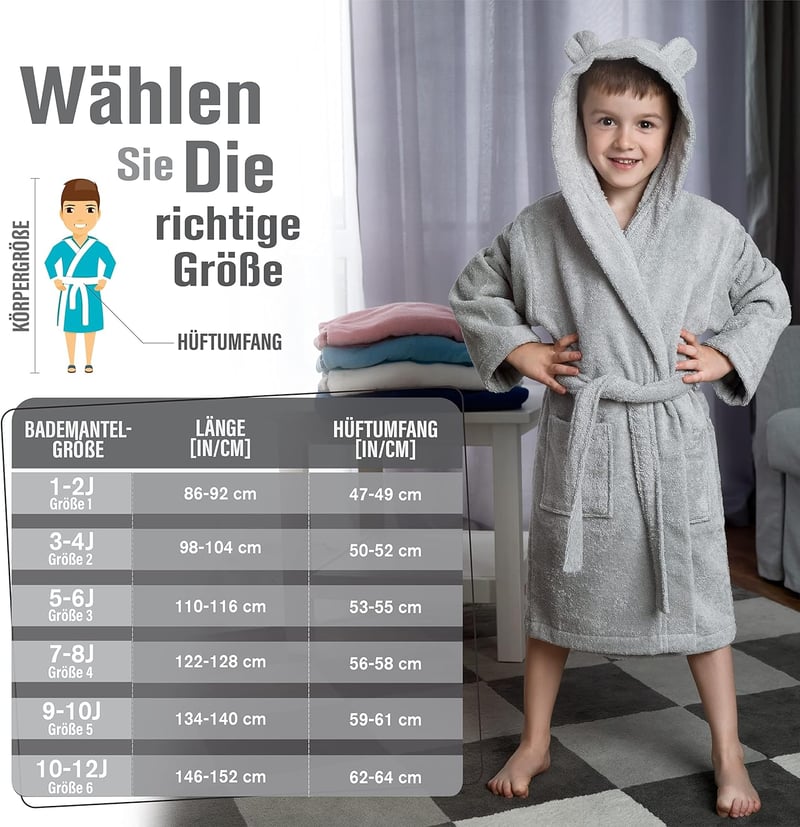 Twinzen gyerek fürdőköpeny 100% pamut, Oeko-Tex® certified, kapucni fülekkel