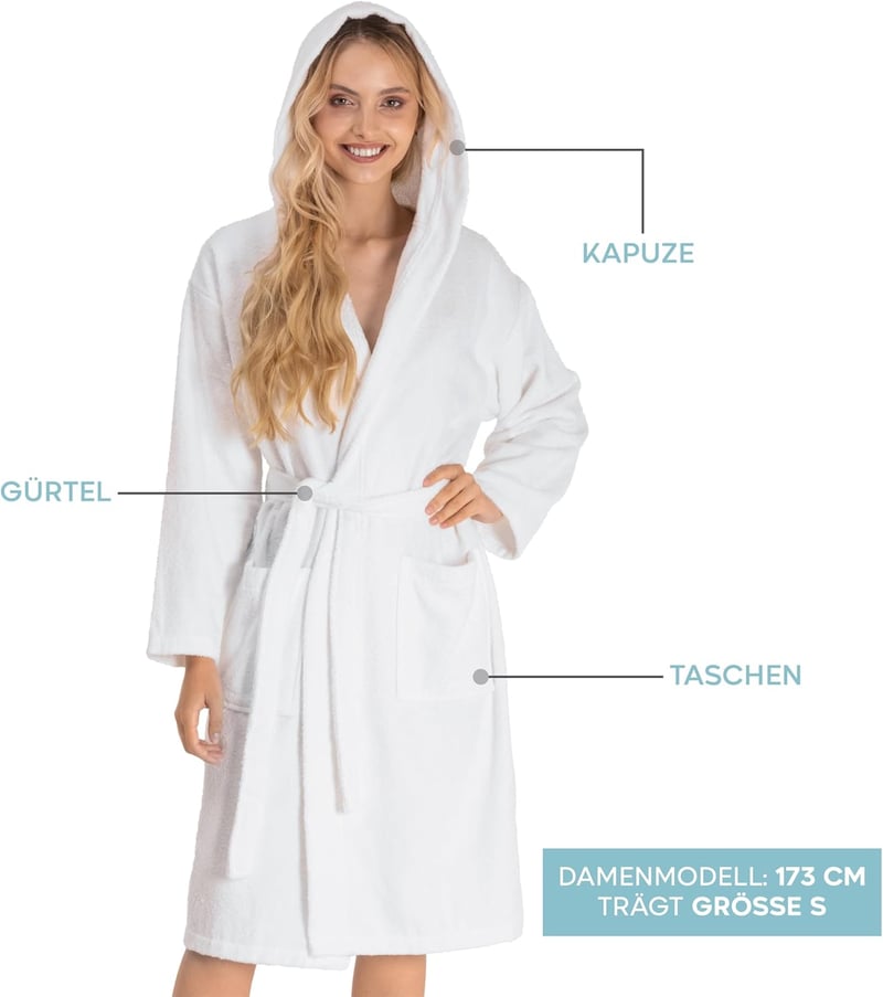 Twinzen Női Fürdőköpeny 100% Pamut Oeko-Tex Kapucnis Zsebekkel