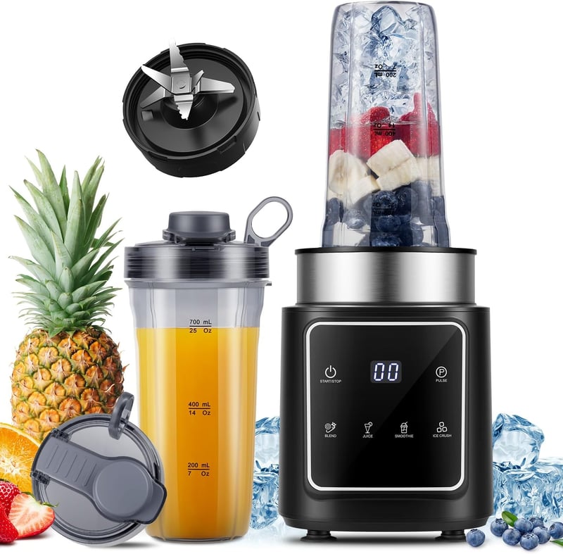 TWOMEOW 1500W Standmixer Jégzúzó 6 Pengés Smoothie Készítő 4 Program Pulzus Funkcióval