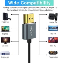 Twozoh Ultra Vékony HDMI Kábel 0,5m - Rendkívül Hajlékony HDMI 2.0 Csatlakozó 4K@60Hz Támogatással, Aranyozott, TV/Laptop/Konzol Kompatibili 3