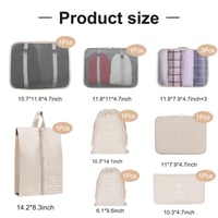 TXBOBECO Set organizatora za kofere od 10 dijelova, Packing Cubes putni set za pohranu, bež 3