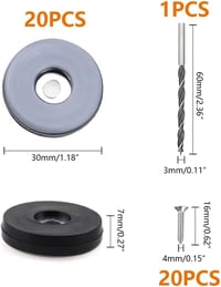 TXErfolg Teflon Bútorcsúsztatók - 20 db Kerek Fekete Padlóvédő (30mm) Rozsdamentes Csavarokkal és Fúróval - Bútorlábvédő Laminált, Fa, Csemp 2