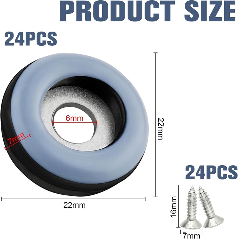 TXErfolg Teflon csúszók 24 db csavaros bútorlábak 22 mm fekete rozsdamentes
