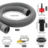 Súprava na prepojenie nádrží na dažďovú vodu TXXATX s prepadom, 100 cm pripojovacia hadica, 32 mm priechodka nádrže, pre dažďové sudy a cisterny, sivá 3