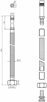 Tycner 40cm Fekete Nejlon Fonott Flexibilis Csapvég Tömlő M10 x 3/8" BSP - Fürdőszobai és Konyhai Szereléshez 2