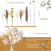 Tycons Pampas Grass 80 db Száraz Virág Dekoráció Boho Stílusú Lakáshoz 3