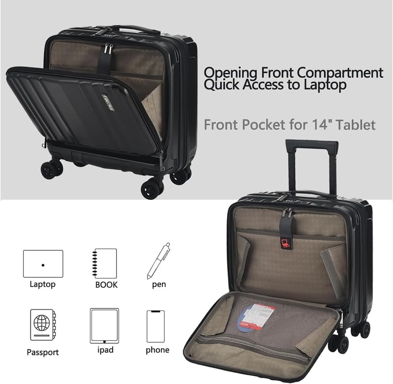 TydeCkare 16 hüvelykes kézipoggyász 2 laptop rekesszel, fekete bőrönd