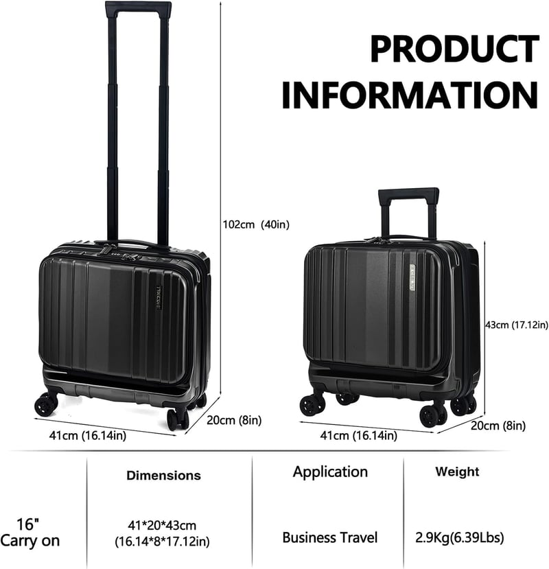 TydeCkare 16 hüvelykes kézipoggyász 2 laptop rekesszel, fekete bőrönd