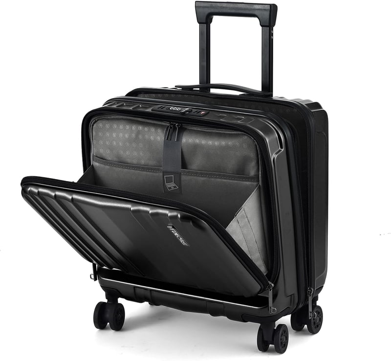 TydeCkare 16 hüvelykes kézipoggyász 2 laptop rekesszel, fekete bőrönd