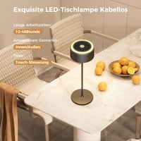 Lampă de masă LED fără fir TYEE - Reîncărcabilă, reglabilă (dimmabilă), lumină caldă 2200-3000K, USB-C, rezistentă la apă IP54, aluminiu, pentru utilizare la interior și exterior, negru 5