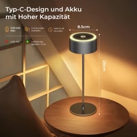 Lampă de masă LED fără fir TYEE - Reîncărcabilă, reglabilă (dimmabilă), lumină caldă 2200-3000K, USB-C, rezistentă la apă IP54, aluminiu, pentru utilizare la interior și exterior, negru 4
