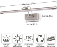TYhogar LED Tükörfény Fürdőszoba 60cm Dimmelhető Fali Lámpa 15W 7