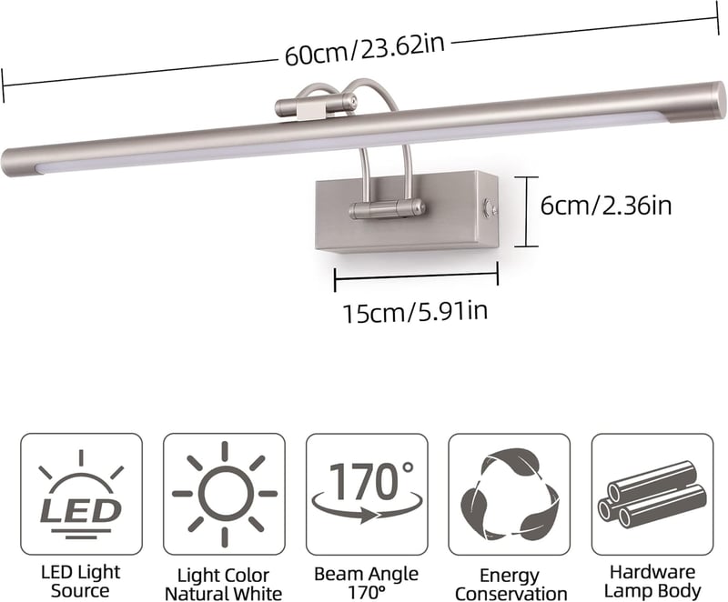TYhogar LED Tükörfény Fürdőszoba 60cm Dimmelhető Fali Lámpa 15W