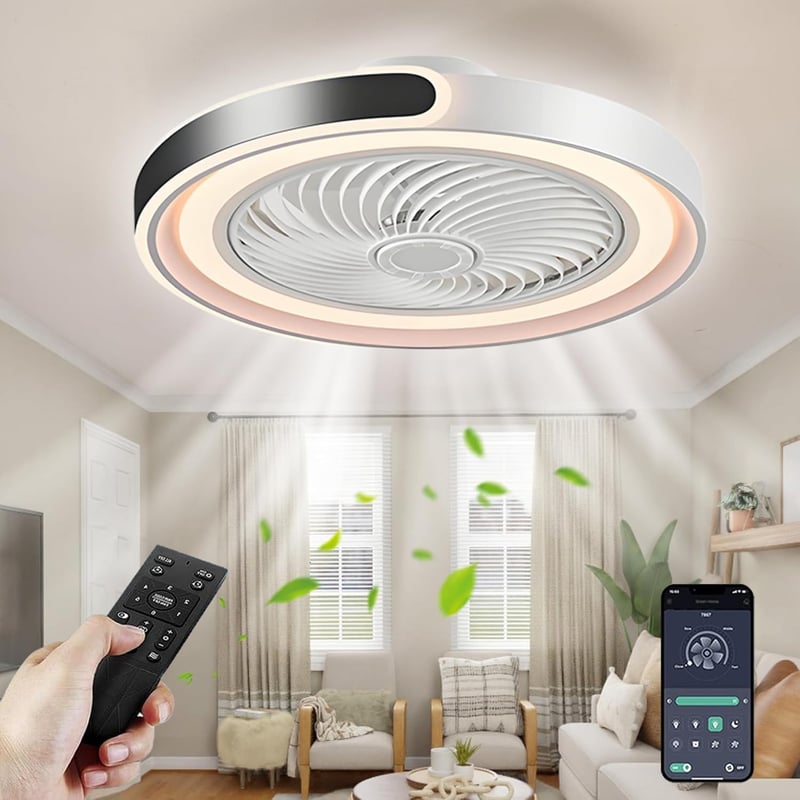TYJY LED stropný ventilátor so svetlom, 70W stmievateľné stropné svietidlo s ventilátorom, s diaľkovým ovládaním a časovačom v aplikácii, 6 rýchlostí, do obývačky