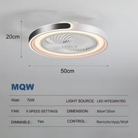TYJY LED stropný ventilátor so svetlom, 70W stmievateľné stropné svietidlo s ventilátorom, s diaľkovým ovládaním a časovačom v aplikácii, 6 rýchlostí, do obývačky 4