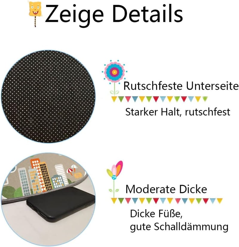 TYKTZXY Gyerekszőnyeg Úthálózatos Autós Játék Szőnyeg Városi Útépítés Mintával 120 x 160 cm
