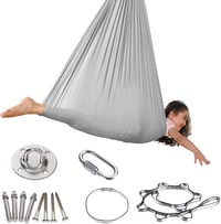 tylxayoxa Súprava na leteckú jogu, hojdacia sieť na aerial jogu, závesné kreslo, nosnosť 200 kg, antigravitačné cvičenia, sivá, 150x280 cm 2