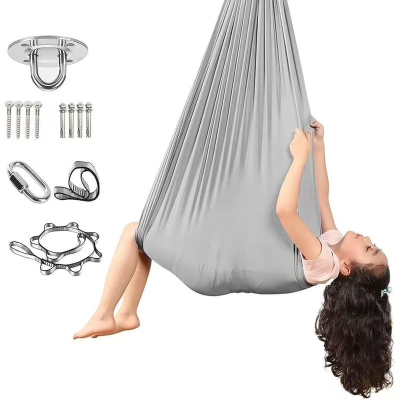 tylxayoxa Súprava na leteckú jogu, hojdacia sieť na aerial jogu, závesné kreslo, nosnosť 200 kg, antigravitačné cvičenia, sivá, 150x280 cm