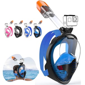 Tyuodna maska za ronjenje s cijelim licem za odrasle i djecu, vidno polje od 180 stupnjeva, protiv zamagljivanja, s držačem za GoPro kameru, crno-plava, L/XL