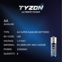 Tyzon AA Alkalické batérie, 8-balenie – Odolné jednorazové ceruzkové batérie pre domácnosť a elektronické zariadenia 2