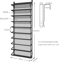 TZAMLI 10 szintes ajtóra akasztható cipőtartó szekrény fém szürke 55x19,5x159cm 3