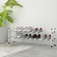 TZAMLI Bővíthető Cipőtartó Állvány 2 Szintes - 12 Pár Cipőnek, Állítható, Egymásra Rakható, Előszobába, 62-114 x 22 x 35 cm, Fehér 2