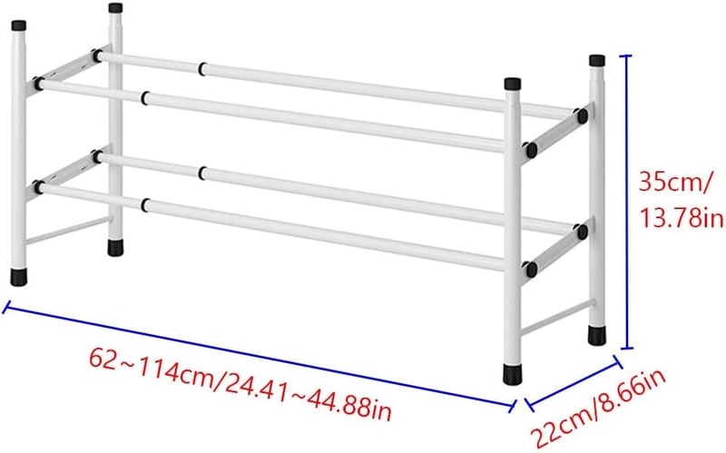 TZAMLI Bővíthető Cipőtartó Állvány 2 Szintes - 12 Pár Cipőnek, Állítható, Egymásra Rakható, Előszobába, 62-114 x 22 x 35 cm, Fehér