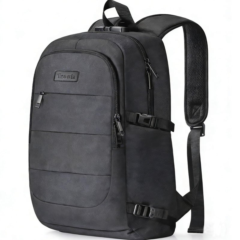 Rucsac antifurt pentru laptop Tzowla, unisex, impermeabil, cu port de încărcare USB și lacăt, pentru notebook de 15,6 inchi, negru