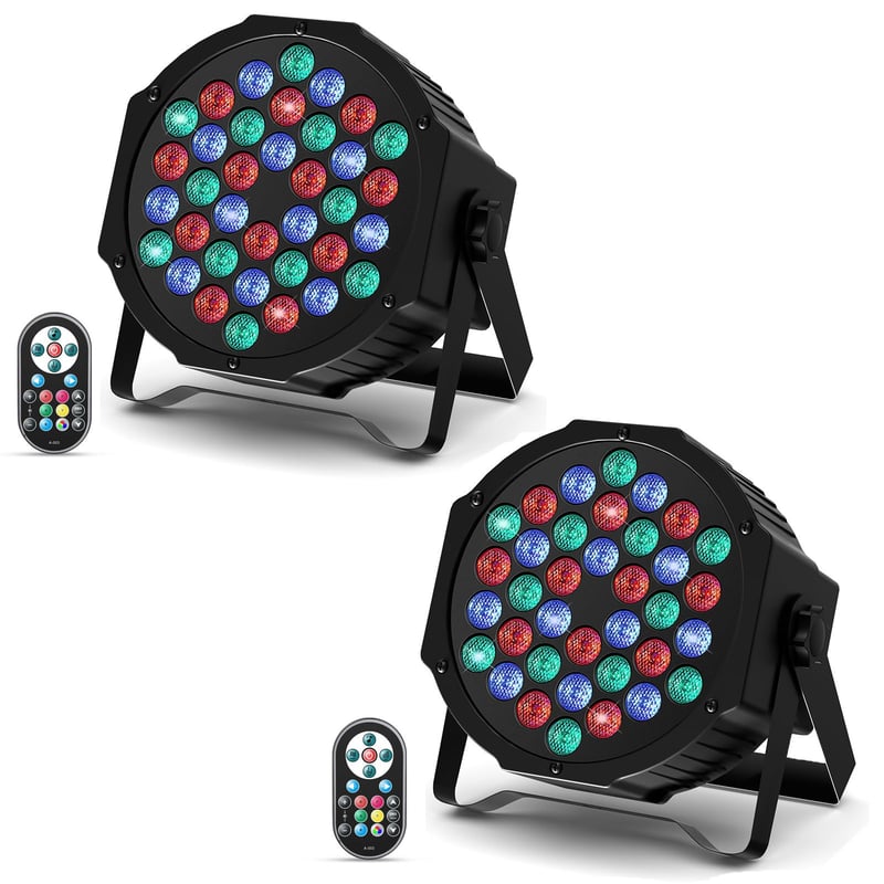 U`King 2 ks RGB LED Par reflektor, 36 LED javiskové osvetlenie s diaľkovým ovládačom, 72W DMX512 7CH disko svetlo na párty, svadbu, do baru a klubu