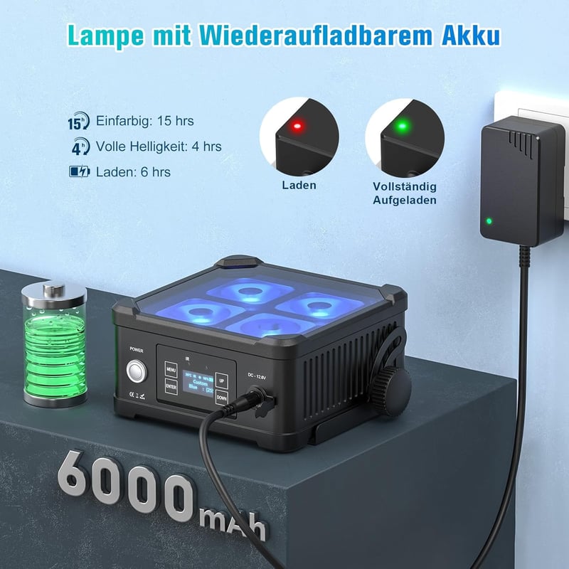 U`King 4x10W LED Party Lámpa, 1db Akkumulátoros Vízálló IP65 RGBWA UV Színes Szórakoztató Fény Távirányítóval