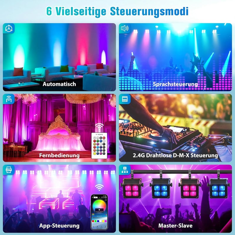 U`King 4x10W LED Party Lámpa, 1db Akkumulátoros Vízálló IP65 RGBWA UV Színes Szórakoztató Fény Távirányítóval