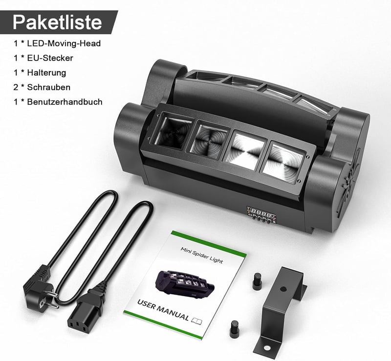 U`King Spider Moving Head 8x10W RGBW LED Fénysugár DMX Diszkó Színpadi Lámpa