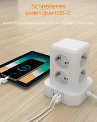 Turn de distribuție a energiei U-PTYTM cu protecție la supratensiune 3680W 16A - 8 prize Schuko și 3 porturi USB, multipriză turn pentru birou cu cablu prelungitor de 3 m pentru acasă 5