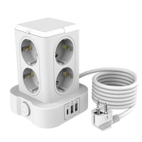 Turn de distribuție a energiei U-PTYTM cu protecție la supratensiune 3680W 16A - 8 prize Schuko și 3 porturi USB, multipriză turn pentru birou cu cablu prelungitor de 3 m pentru acasă 1