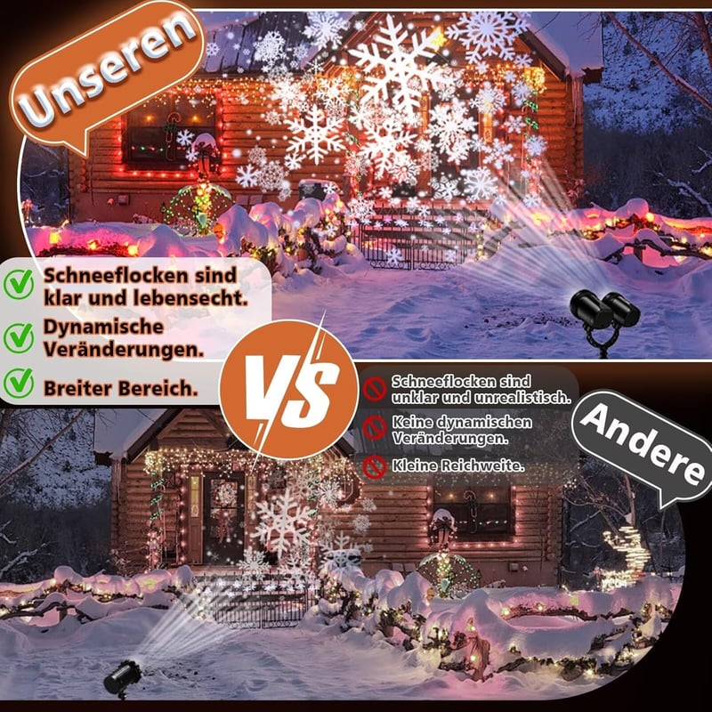 U UZOPI Kültéri LED Projektor Dupla Fejjel - Dinamikus Hópehely Mintákkal, IP65 Vízálló Karácsonyi Fénydíszítés Kertbe, Partikra, 360° Forga