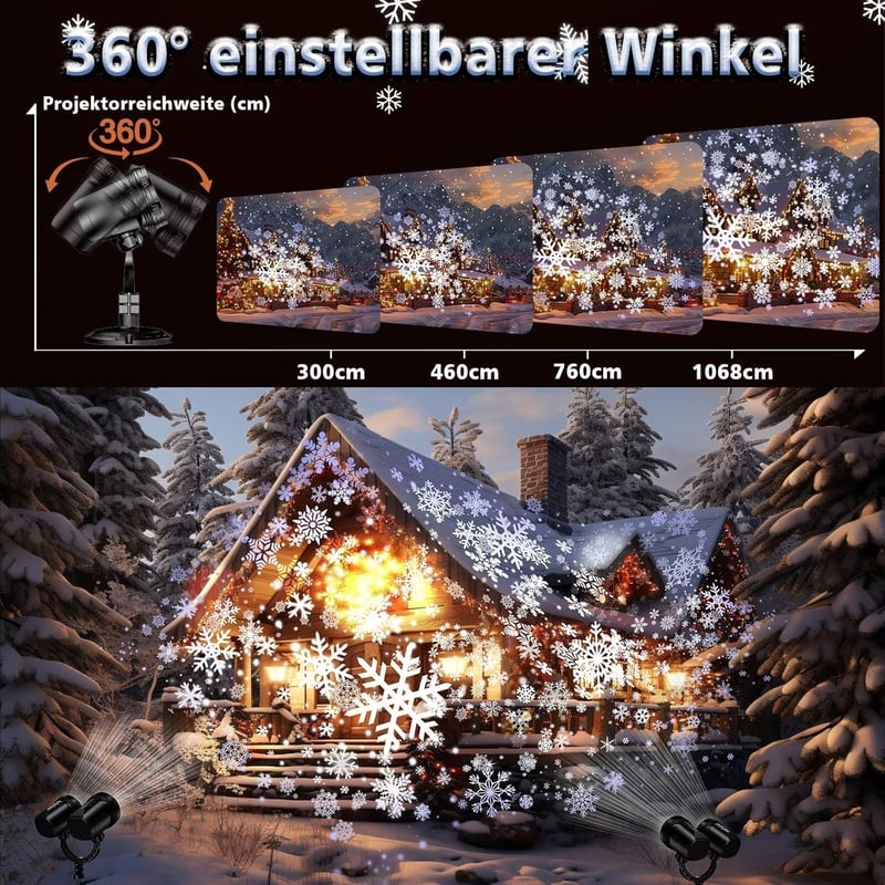 U UZOPI Kültéri LED Projektor Dupla Fejjel - Dinamikus Hópehely Mintákkal, IP65 Vízálló Karácsonyi Fénydíszítés Kertbe, Partikra, 360° Forga