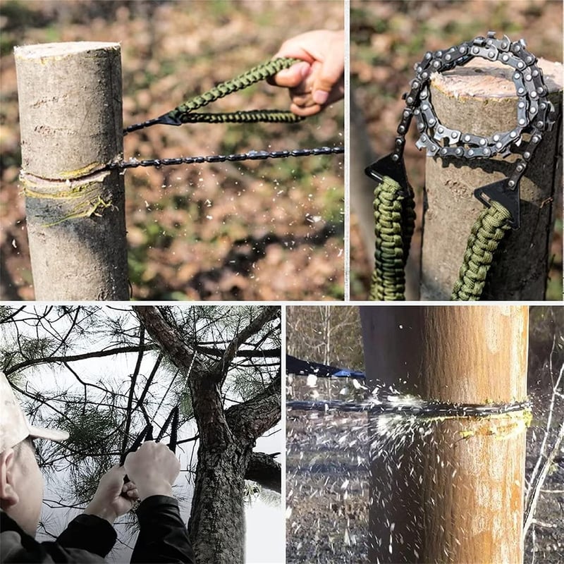 Uadme láncfűrész kézifűrész huzalfűrész acél, paracorddal, rozsdaálló összecsukható, 109 cm, ágak és fák vágásához túrázáshoz campinghez vad