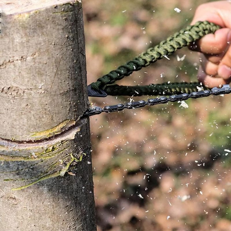 Uadme láncfűrész kézifűrész huzalfűrész acél, paracorddal, rozsdaálló összecsukható, 109 cm, ágak és fák vágásához túrázáshoz campinghez vad