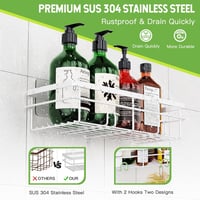 Uamector Zuhanyzó Polc, Fúrás Nélküli Fürdőszobai Állvány, Rozsdamentes Sampontartó, 15 kg Teherbírás, Fehér, 2 db-os Szett 2