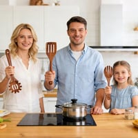Set de 8 ustensile de gătit UBERMing din lemn de acacia, lingură pentru supă, servire salată, paste, orez, spumieră, cu cârlige în formă de S, durabil, antibacterian 7