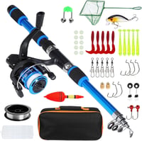 Set de pescuit pentru copii UBERMing, kit pentru începători, undiță telescopică de 1,8 m cu mulinetă, năluci, fir de 100 m, minciog, geantă de transport 1