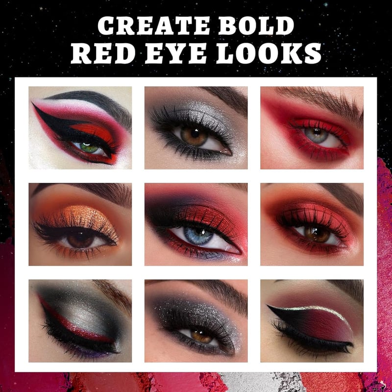 UCANBE Halloween Szemhéjpúder Paletta Fekete Piros Shimmer Matte Smoky Szemfesték Kefe Szett