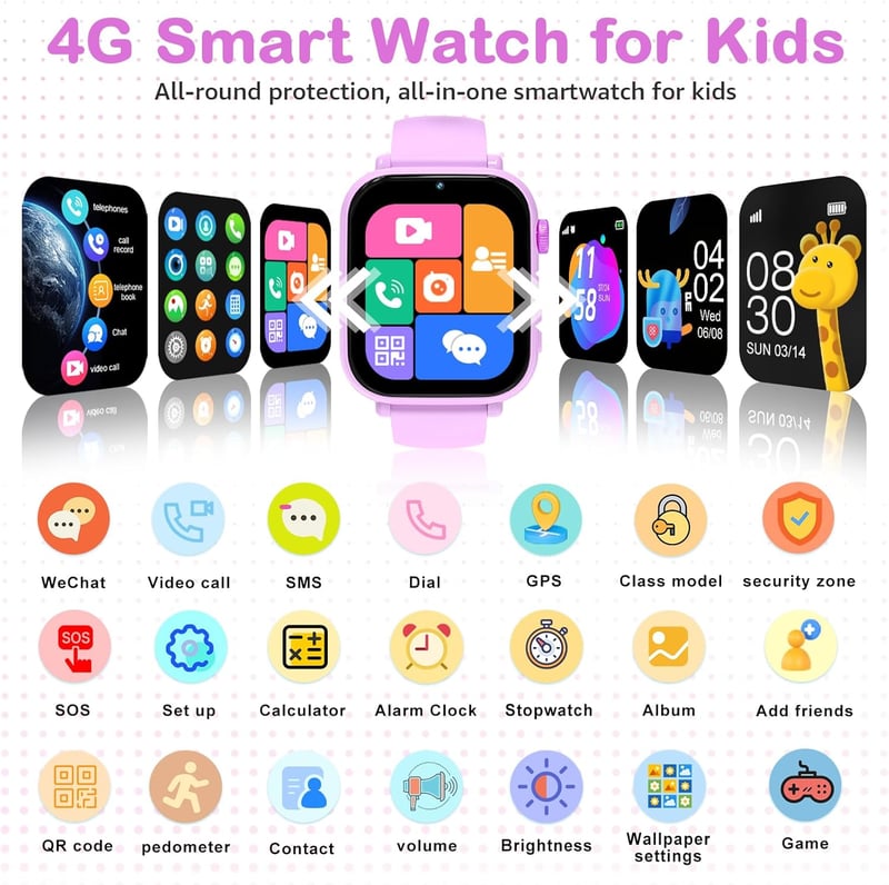 Ucani 4G Gyerek Okosóra GPS-sel, Videohívás, SOS, Iskolai Mód, Lépésszámláló