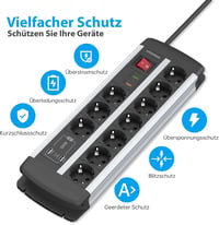 UCOMEN 10-es elosztó USB-C PD 20 W túlfeszültség-védelemmel TÜV/GS 16 A - 1,5 m kábel 2