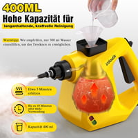 Udodik Hordozható Gőztisztító 10 Tartozékkal - Szőnyeg, Függöny, Kanapé, Konyha, Fürdőszoba Tisztításához - Vegyszermentes 350ml Tartály (Sá 5
