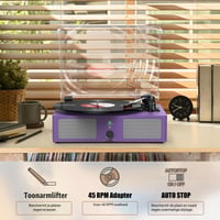 Pickup Udreamer cu difuzoare încorporate și conectivitate Bluetooth, fonograf vintage cu transmisie pe curea, 3 viteze, mov 7