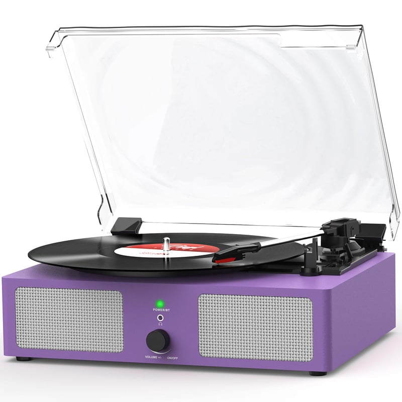 Pickup Udreamer cu difuzoare încorporate și conectivitate Bluetooth, fonograf vintage cu transmisie pe curea, 3 viteze, mov